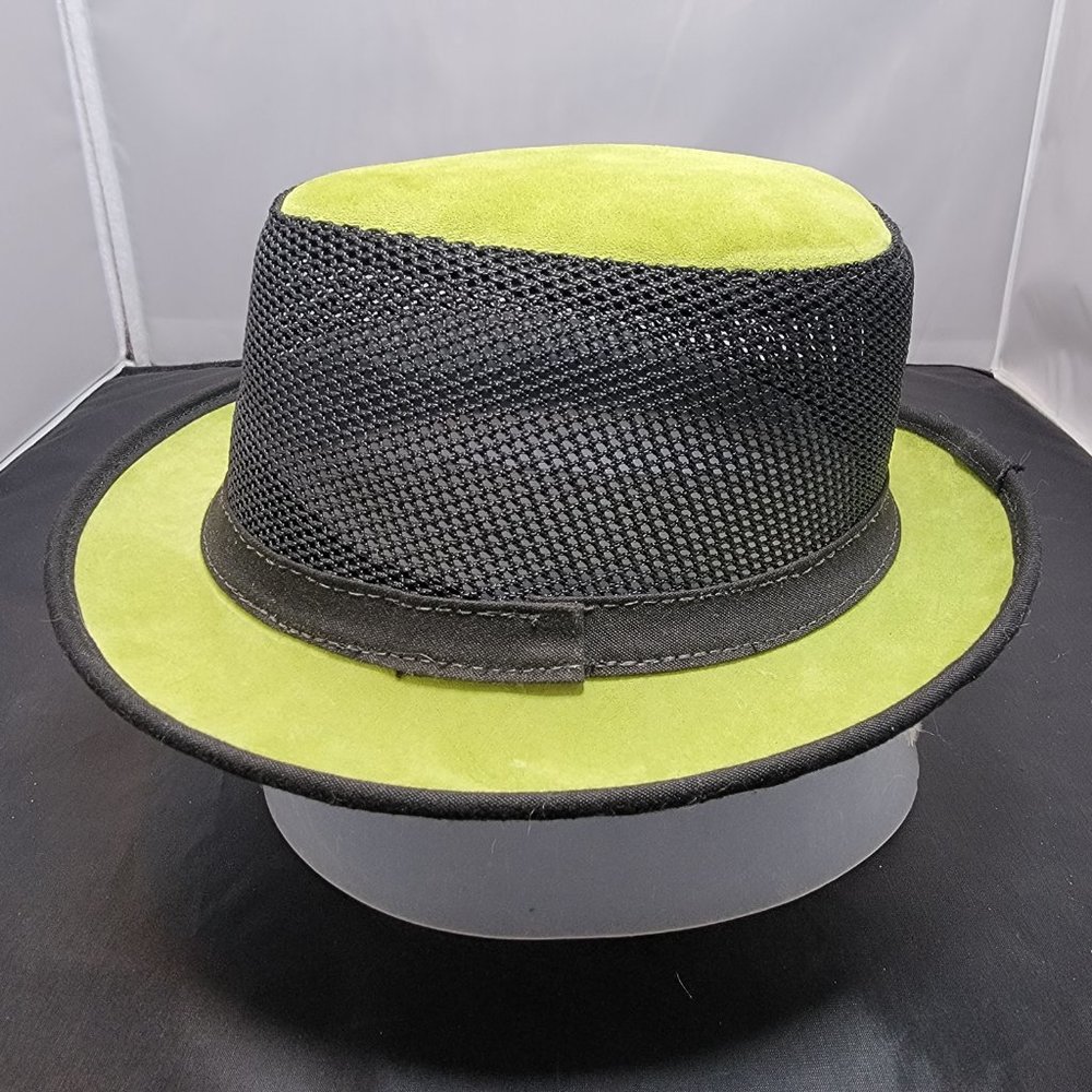 Ashbury Ace Fedora Black Mesh w/ Green Suede - American Hat Makers MED/LG - RARE - Picture 4 of 9